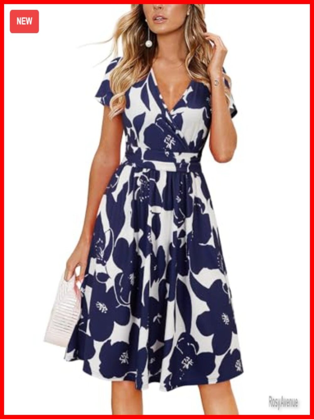 Casual Summer Dress for Women Wrap V Neck A Line Midi with Pockets